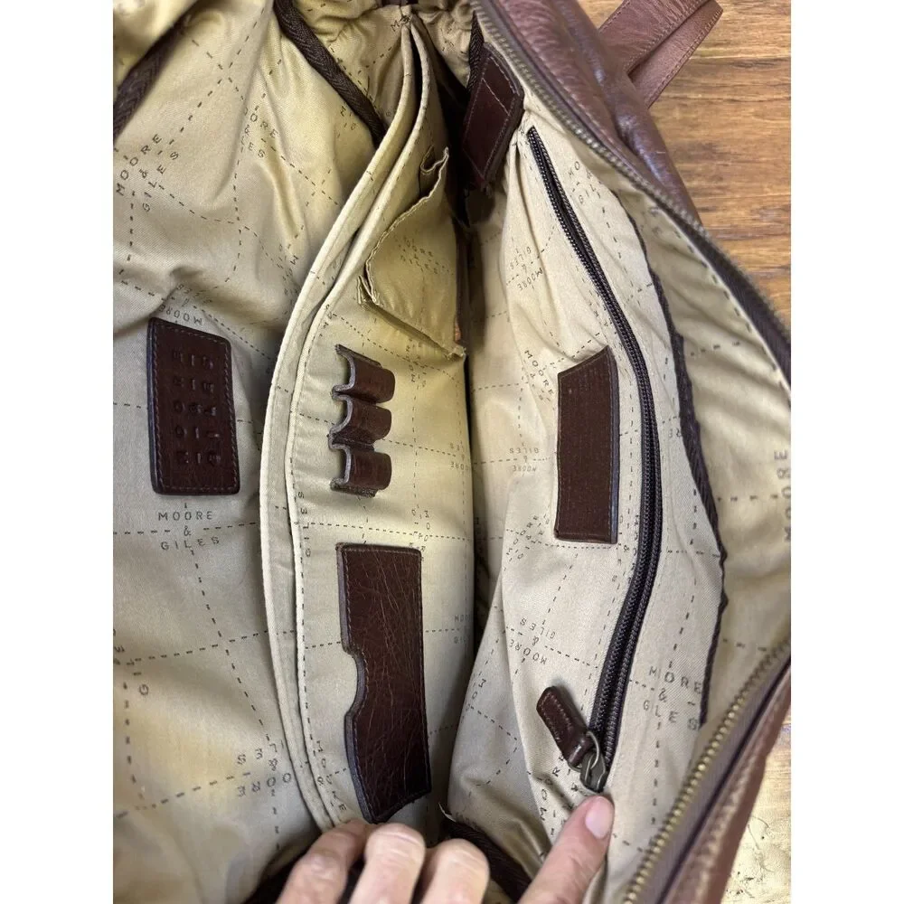 MOORE & GILES Genuine Leather Distressed Briefcase/Shoulder Bag Dark Brown